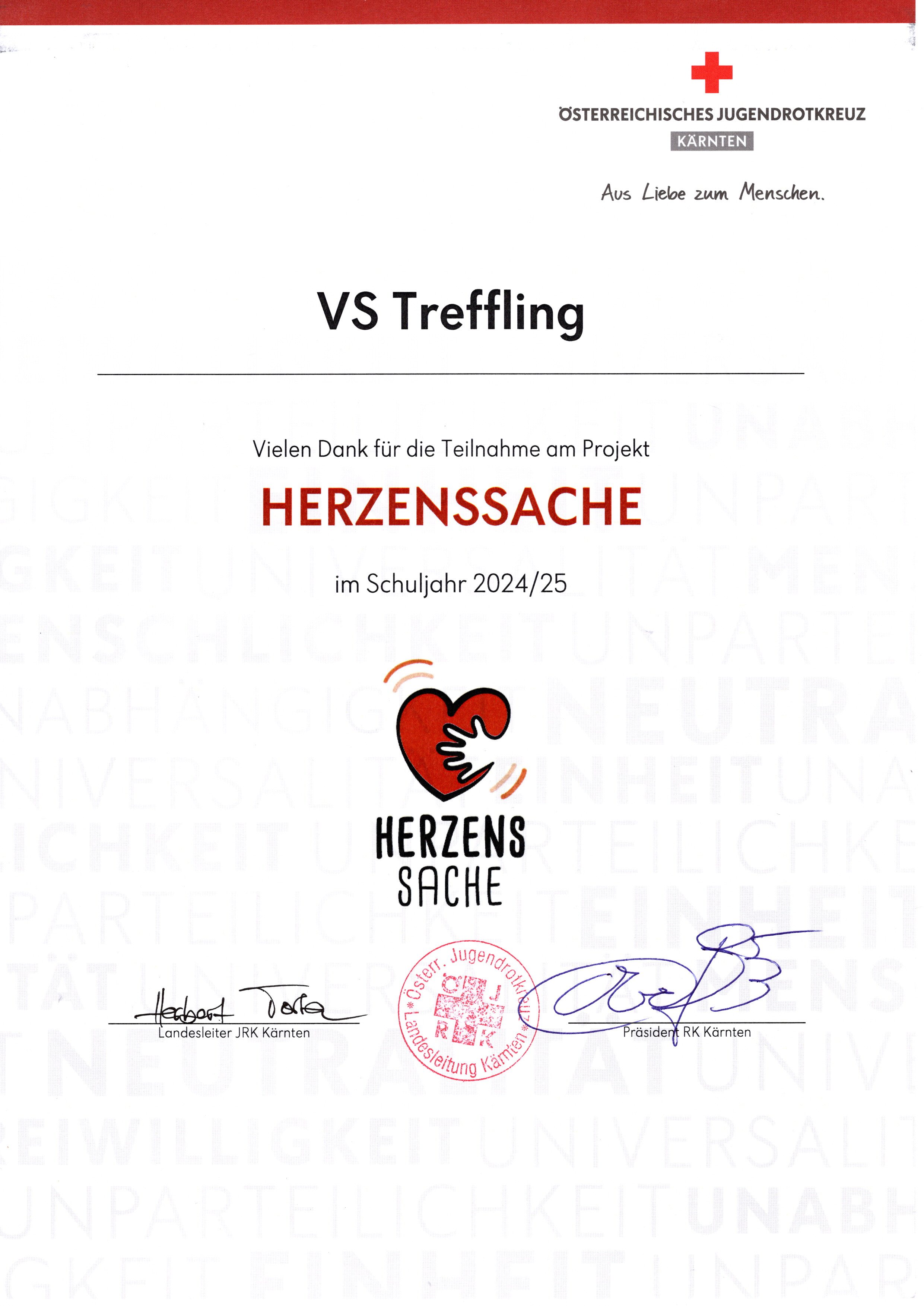 Projekt Herzenssache Urkunde